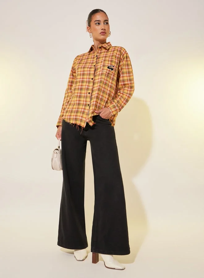 Take Two Checked Print Oversized Spread Collar Shirt