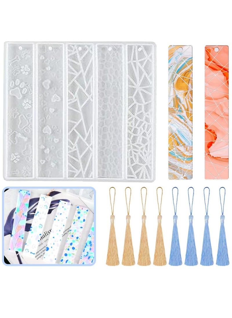 SYOSI - Bookmark Resin Mold Silicone Tassel Rectangle Leaves Texture Flower Shaped Casting Molds for Epoxy Resin Casting with 4 Tassels for DIY Bookmark Making - Image 1