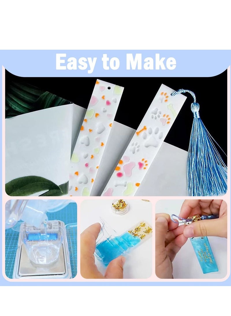 SYOSI - Bookmark Resin Mold Silicone Tassel Rectangle Leaves Texture Flower Shaped Casting Molds for Epoxy Resin Casting with 4 Tassels for DIY Bookmark Making - Image 1