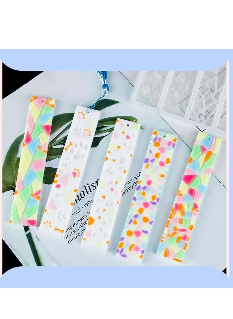 SYOSI - Bookmark Resin Mold Silicone Tassel Rectangle Leaves Texture Flower Shaped Casting Molds for Epoxy Resin Casting with 4 Tassels for DIY Bookmark Making - Image 1