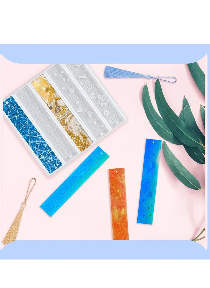 SYOSI - Bookmark Resin Mold Silicone Tassel Rectangle Leaves Texture Flower Shaped Casting Molds for Epoxy Resin Casting with 4 Tassels for DIY Bookmark Making - Image 1