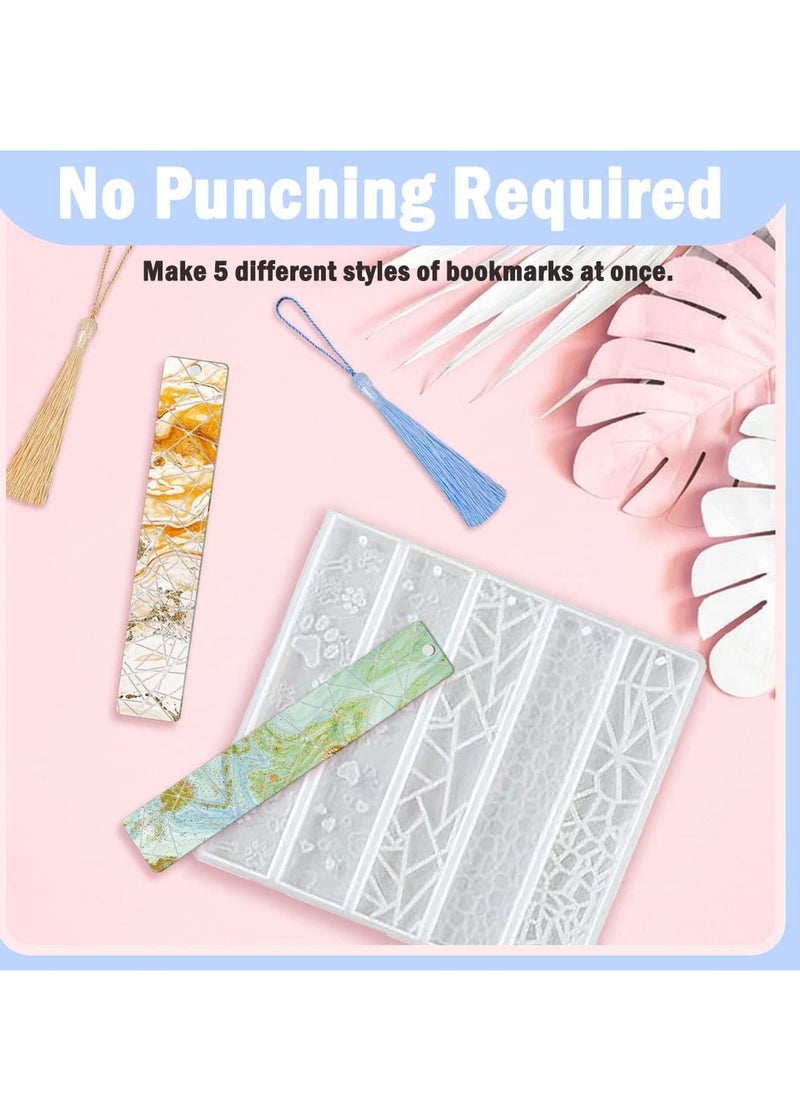SYOSI - Bookmark Resin Mold Silicone Tassel Rectangle Leaves Texture Flower Shaped Casting Molds for Epoxy Resin Casting with 4 Tassels for DIY Bookmark Making - Image 1