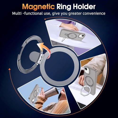 AIBEX Back Cover for Apple iPhone 14 Pro Max with OStand Ring Kickstand| Mag-Saf Compatible Magnetic Metal Alloy Ring| Wireless Charging|Slim Thin Scratch Resistant Armor|Shockproof Protective - Grey - Image 4