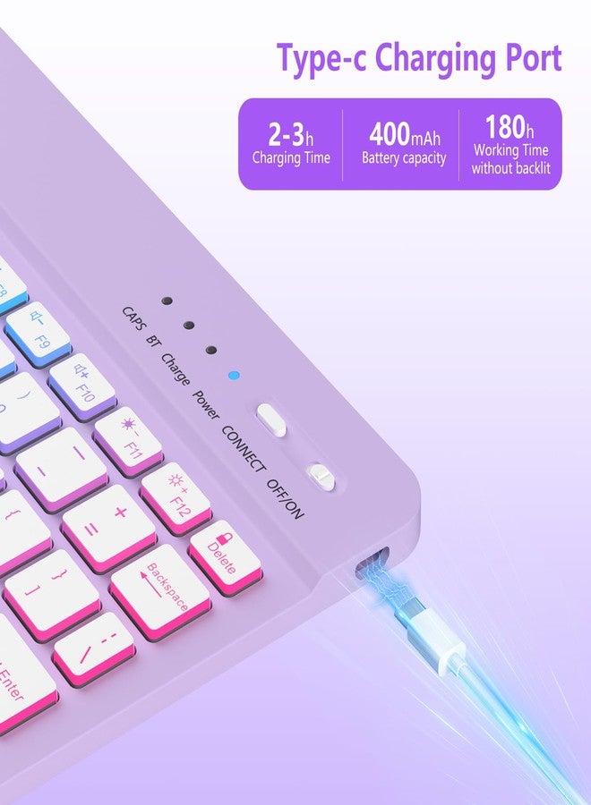 MMK for iPad 11th 10th Generation with Keyboard,iPad A16 Case with Keyboard, 7 Colors Backlit Wireless Removable, 360 Degree Rotating ipad A16 Case with Pencil Stand -Purple - Image 5