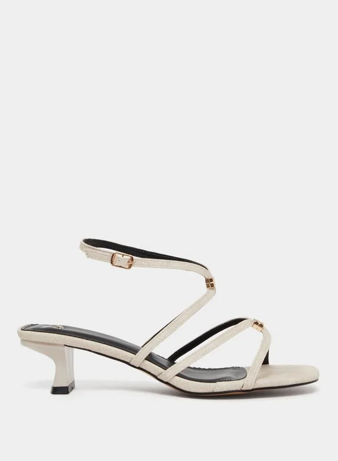 Styli Styli Cream Metal Trim Accent Strappy Sandals