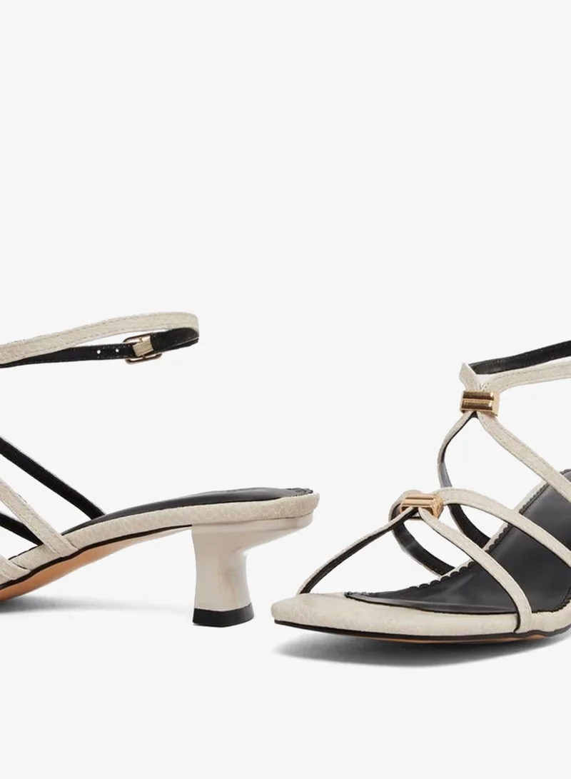 Styli Cream Metal Trim Accent Strappy Sandals