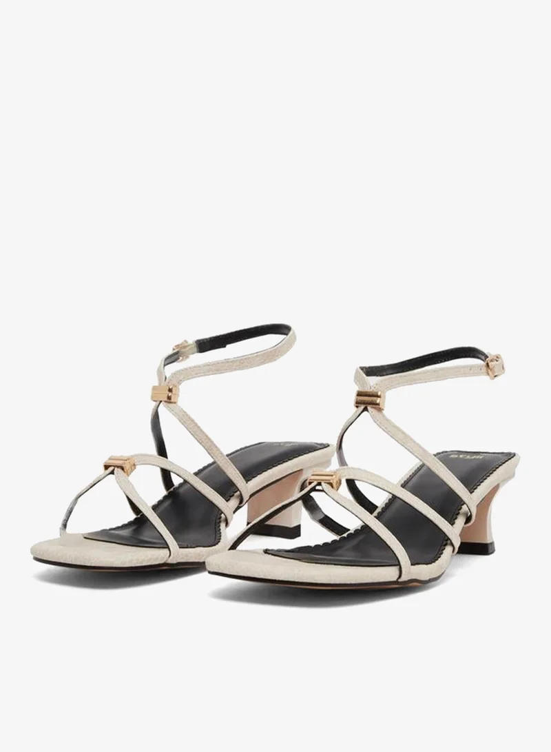 Styli Cream Metal Trim Accent Strappy Sandals