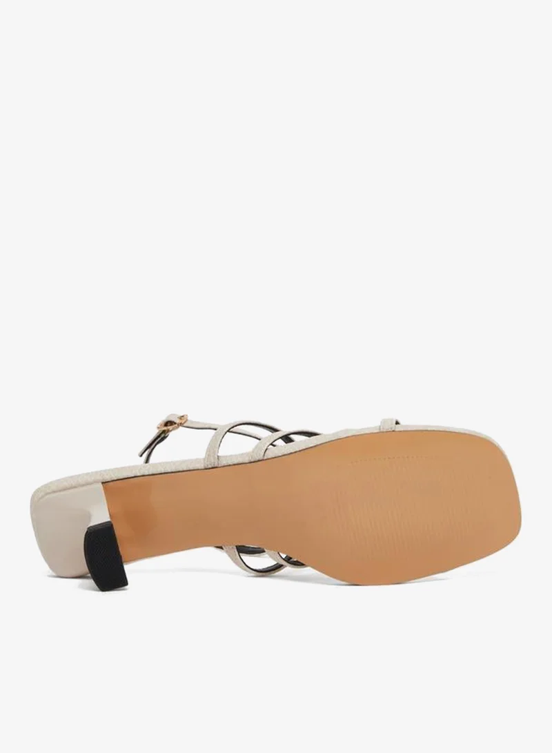 Styli Cream Metal Trim Accent Strappy Sandals