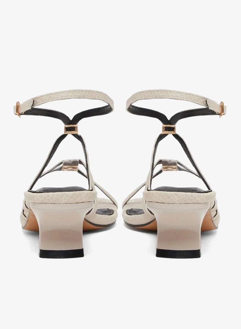 Styli Cream Metal Trim Accent Strappy Sandals