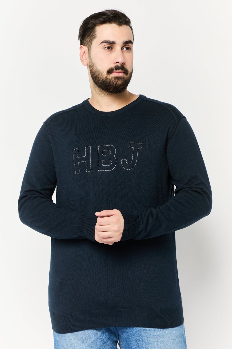 Harmont & Blaine Harmont Blaine Jeans Men Crew Neck Long Sleeve Graphic Sweater, Navy - Image 1