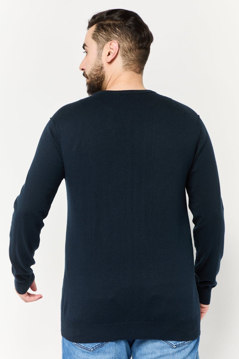 Harmont & Blaine Harmont Blaine Jeans Men Crew Neck Long Sleeve Graphic Sweater, Navy - Image 4