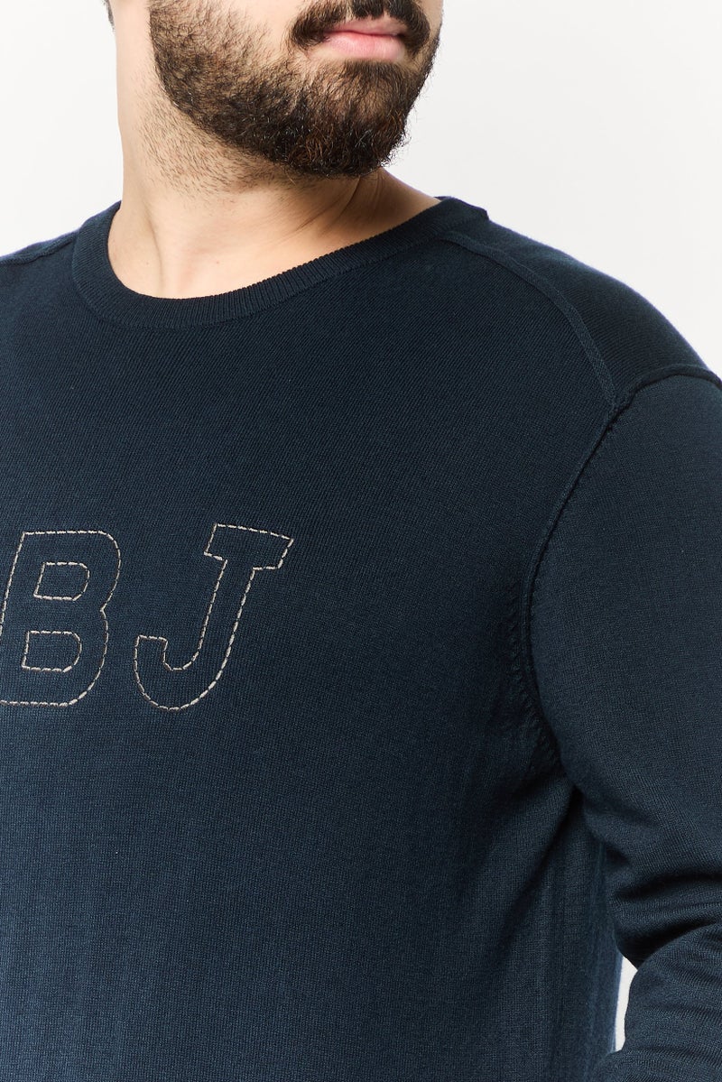Harmont & Blaine Harmont Blaine Jeans Men Crew Neck Long Sleeve Graphic Sweater, Navy - Image 3