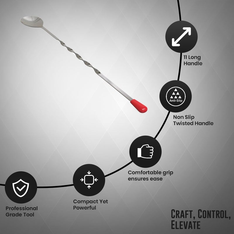 Rattleware 11" Twist Bar Spoon – Stainless Steel Long Handle Cocktail Mixing Spoon with Twisted Stem – Professional Bartender Stirring Spoon for Drinks, Coffee, Tall Glasses & Shakers - Image 4