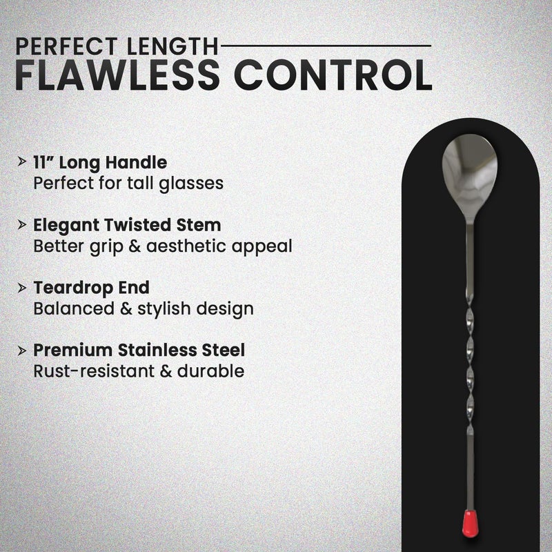 Rattleware 11" Twist Bar Spoon – Stainless Steel Long Handle Cocktail Mixing Spoon with Twisted Stem – Professional Bartender Stirring Spoon for Drinks, Coffee, Tall Glasses & Shakers - Image 2