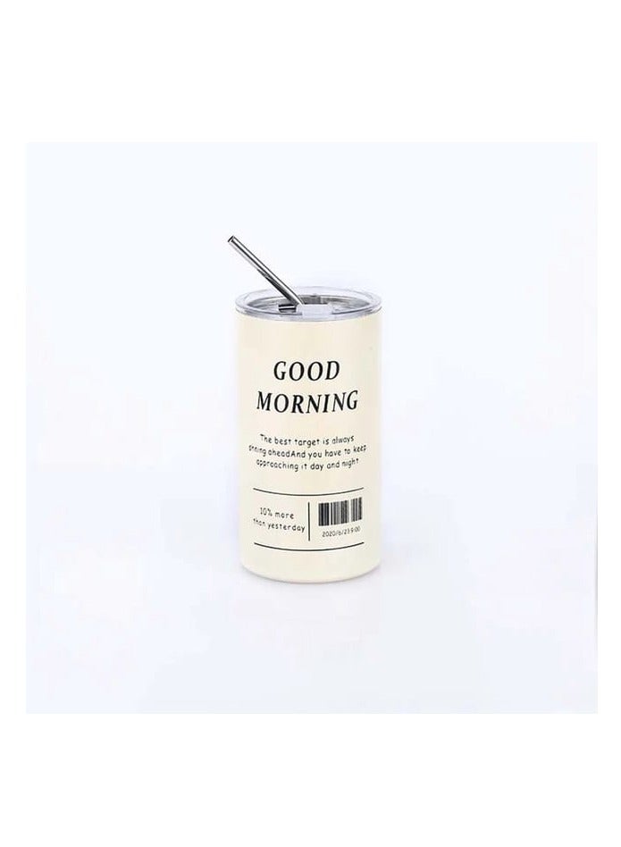 Liying 500mlStainless Steel Coffee Tumbler with Straw and Lid Sealed Carry on, Glass Iced Coffee Cup, Leak-Proof Tumbler Cup, Reusable Smoothie Mugs for Cold & Hot Drinks, Coffee, Tea (Beige)  - Image 1