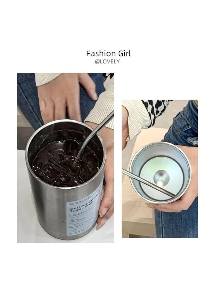 Liying 500mlStainless Steel Coffee Tumbler with Straw and Lid Sealed Carry on, Glass Iced Coffee Cup, Leak-Proof Tumbler Cup, Reusable Smoothie Mugs for Cold & Hot Drinks, Coffee, Tea (Beige)  - Image 2