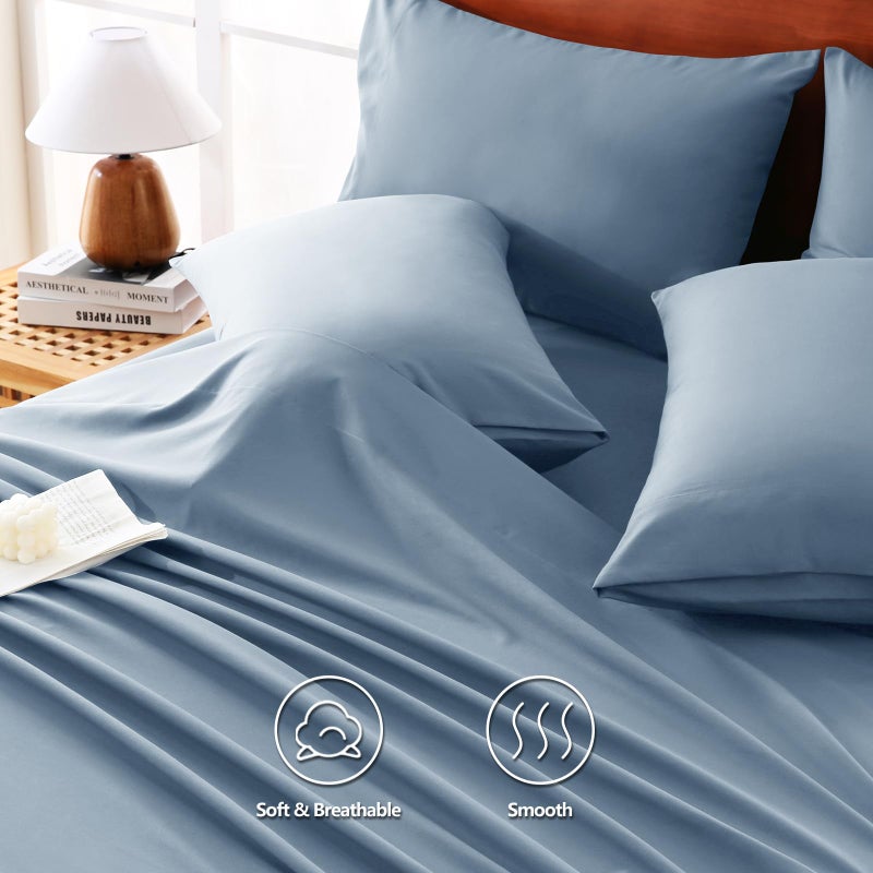 CozyLux Extra Deep Pocket King Size Sheets Set - 6 Piece King Sheets - Luxury Sheet King Size Fits Up to 21 inches Mattresses, Breathable King Sheet Set & Pillowcases - Easy & Secure Fit, Dusty Blue - Image 4