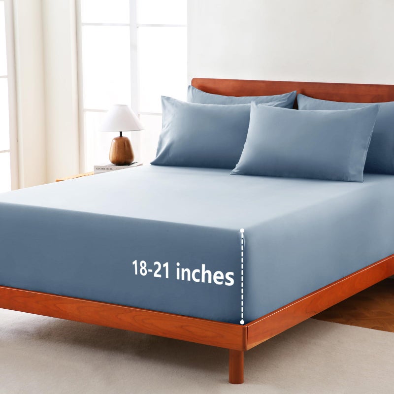 CozyLux Extra Deep Pocket King Size Sheets Set - 6 Piece King Sheets - Luxury Sheet King Size Fits Up to 21 inches Mattresses, Breathable King Sheet Set & Pillowcases - Easy & Secure Fit, Dusty Blue - Image 3