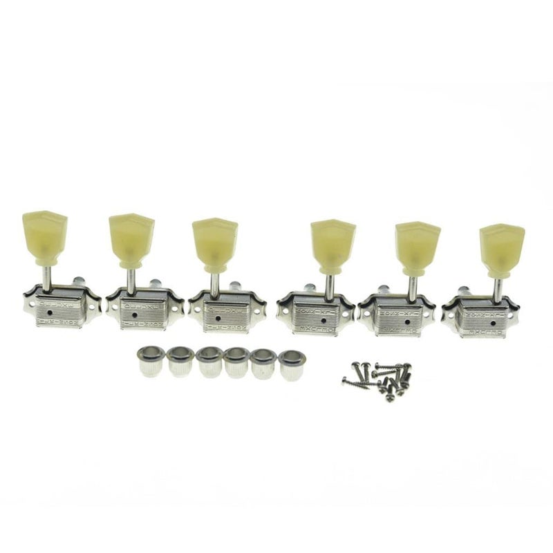 Wilkinson Nickel with Vintage Button 3x3 Deluxe Vintage Tuners Guitar Tuning Keys Machine Heads with Plastic Keystone Buttons for Les Paul/SG/ES, (K1948) - Image 1