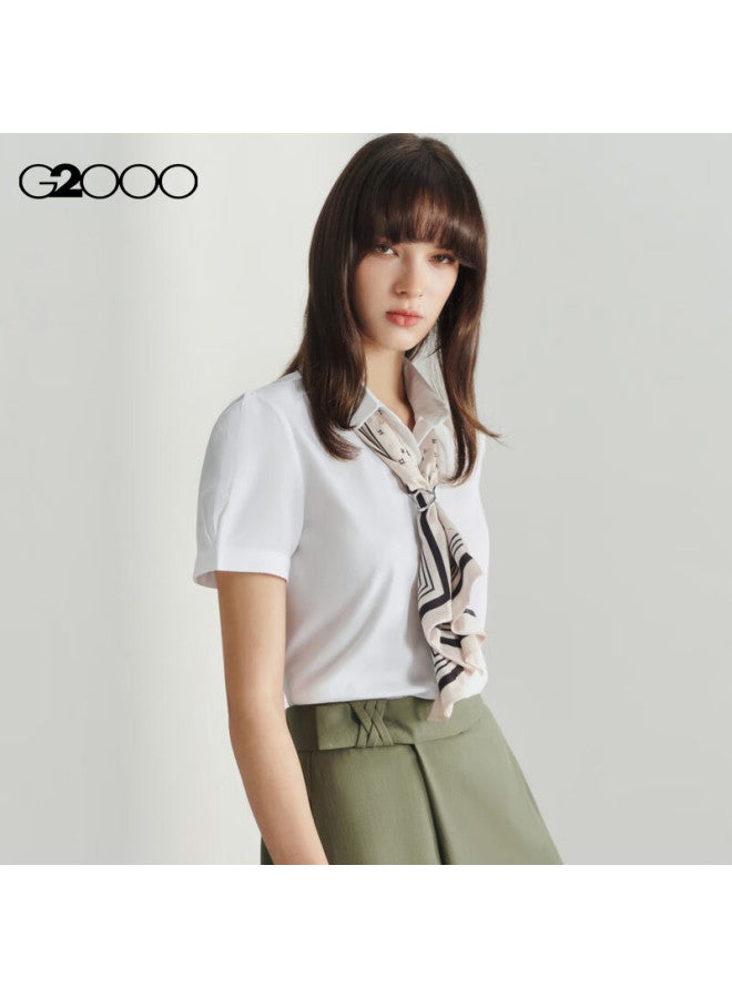 G2000 Mall Matching Cotton Blend Fine Soft Detachable Necklace Short-sleeve Shirt Top, White, Size 36 - Image 3