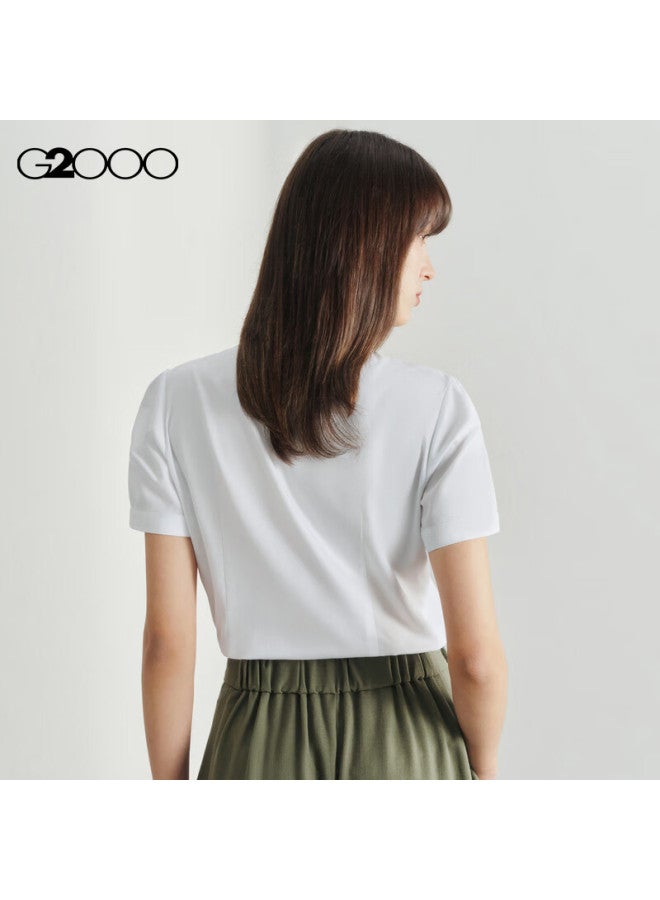 G2000 Mall Matching Cotton Blend Fine Soft Detachable Necklace Short-sleeve Shirt Top, White, Size 36 - Image 1
