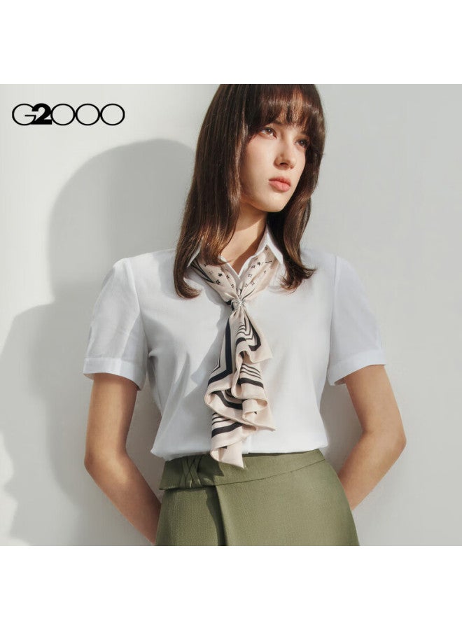 G2000 Mall Matching Cotton Blend Fine Soft Detachable Necklace Short-sleeve Shirt Top, White, Size 36 - Image 2