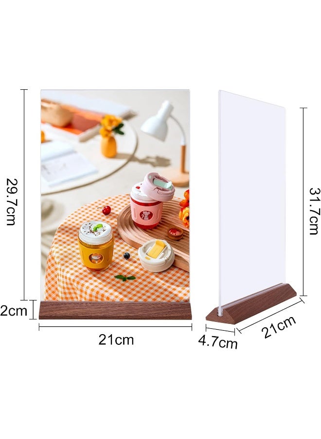 Slasa SLASA Acrylic Sign Holder A4 – 4 Pack T-Shape Perspex Display Stand with Wooden Base, Double-Sided Poster Menu Holder for Tabletop Use in Home, Office, Hotel, Weddings - Image 2