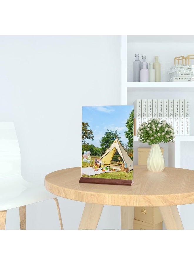 Slasa SLASA Acrylic Sign Holder A4 – 4 Pack T-Shape Perspex Display Stand with Wooden Base, Double-Sided Poster Menu Holder for Tabletop Use in Home, Office, Hotel, Weddings - Image 3