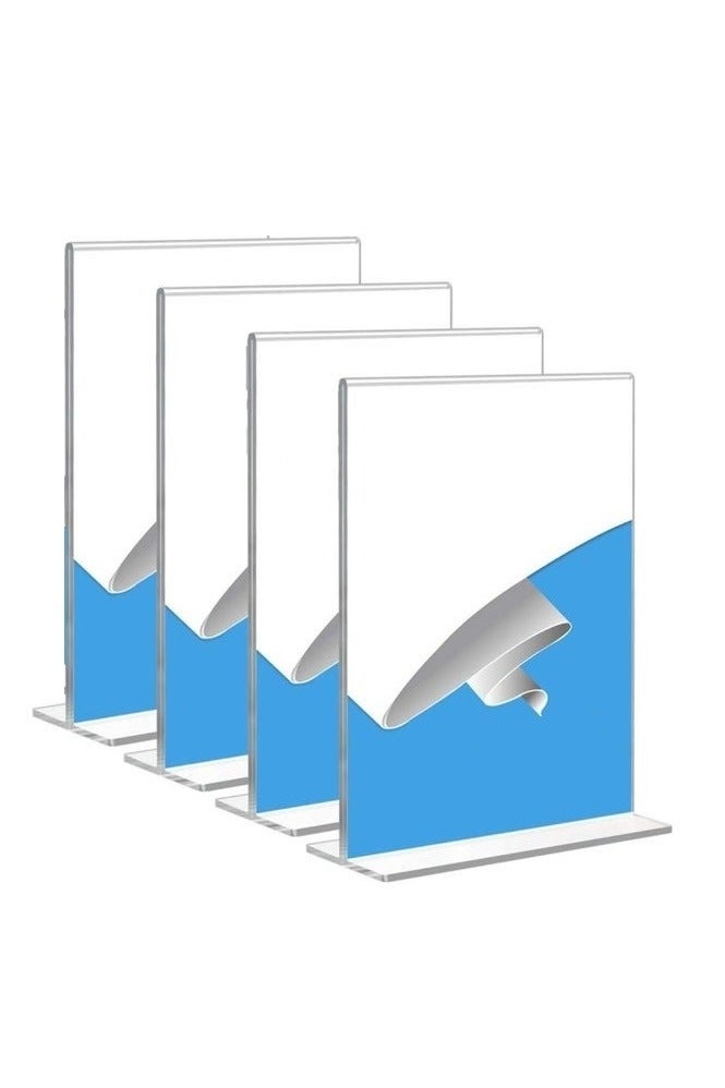 Slasa SLASA Acrylic Sign Holder A4 – 4 Pack T-Shape Perspex Display Stand with Wooden Base, Double-Sided Poster Menu Holder for Tabletop Use in Home, Office, Hotel, Weddings - Image 1