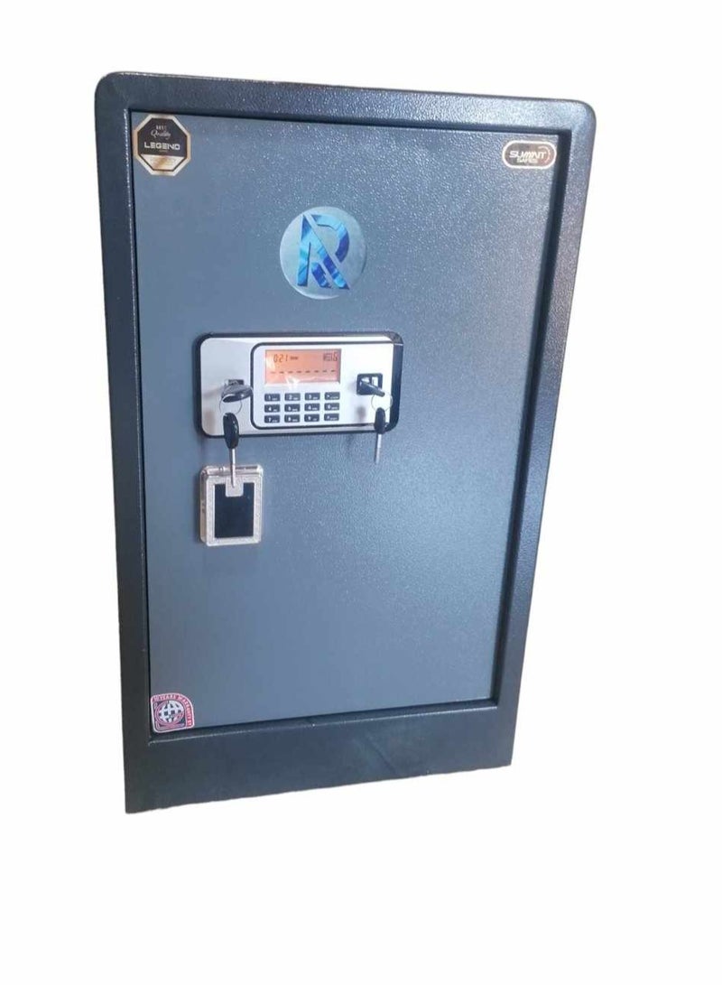 Semi-armored safe Its size is 80 length * 48 width * 42 depth Digital screen 2 key and password An internal shelf for papers and a special drawer Anti-theft alarm device 