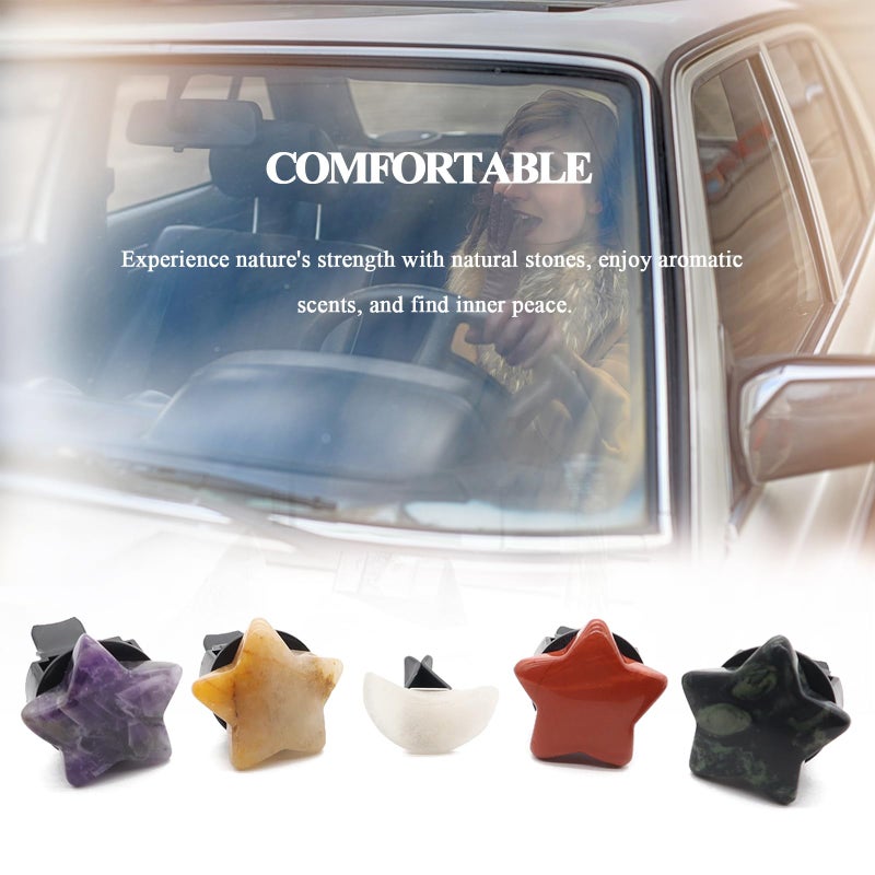 ORIESSE Boho Car Decor,Stars Moon Air Vent Clips,Refillable Car Fresheners,5pcs Natural Crystal Stone Hippie Dashboard Decorations Accessories,Best Wishes for Lover and Friend - Image 3
