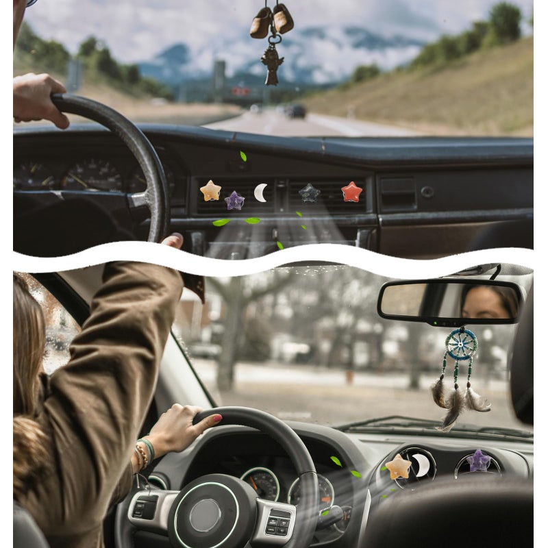 ORIESSE Boho Car Decor,Stars Moon Air Vent Clips,Refillable Car Fresheners,5pcs Natural Crystal Stone Hippie Dashboard Decorations Accessories,Best Wishes for Lover and Friend - Image 2