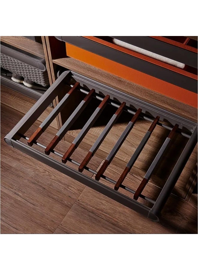 eurocliq Titanium Grey Pull-Out Pants Rack | Premium Aluminum & Walnut Adjustable System (20"-40") | 30kg Anti-Slip Round Rod Wardrobe Solution (900mm)  - Image 1