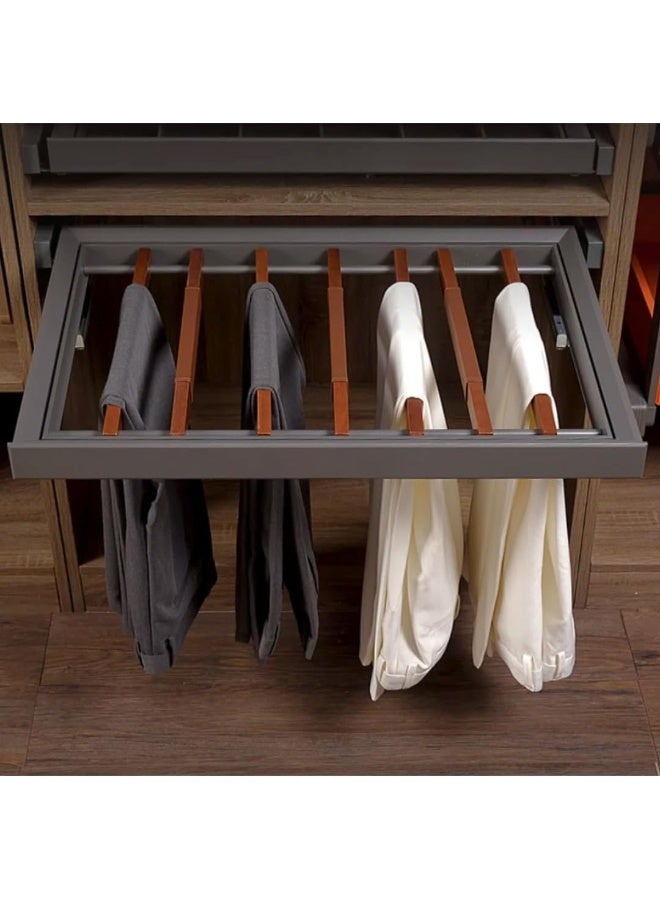 eurocliq Titanium Grey Pull-Out Pants Rack | Premium Aluminum & Walnut Adjustable System (20"-40") | 30kg Anti-Slip Round Rod Wardrobe Solution (900mm)  - Image 5