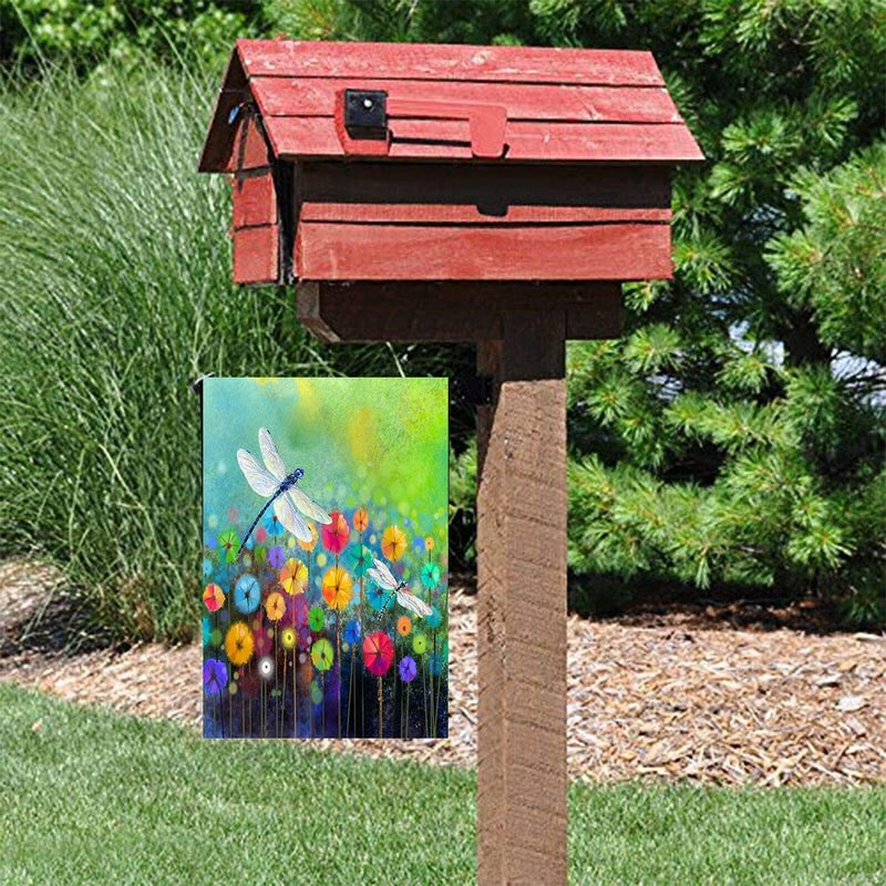 DZGlobal Summer Flowers Garden Flag Dragonfly House Flag Spring Welcome Garden Flags 12 x 18 Double Sided Floral Flags for Patio Lawn Home Outdoor Decor - Image 2