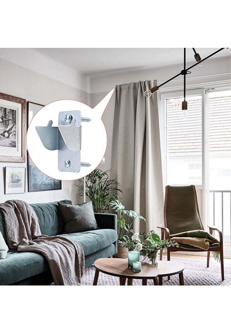 Captaintech 10pcs Metal Curtain Rods Brackets, Sturdy Curtain Rod Holders with Screws, Wall Mounted Double Curtain Rod Support Hooks Wall Brackets Holder for Home Office, Silver - Image 2