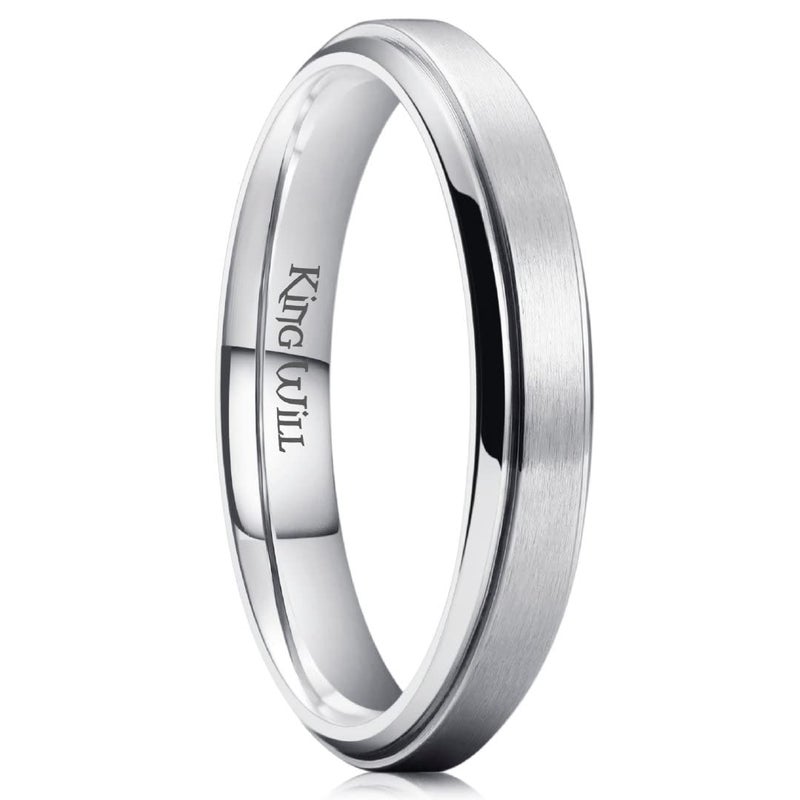 King Will Sliver Titanium Wedding Ring for Men Women-4mm Width Wedding Band Brushed Finished Engagement Ring Stepped Edge Design Comfort Fit Size 6 - Image 1