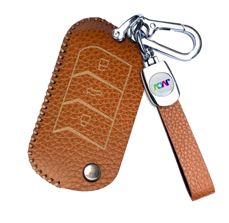 JVCV® Soft Handmade Lychee Pattern Leather Key Cover Compatible with Mahindra XUV 700 3XO Thar Marazzo Bolero Scorpio Scorpio N XUV 300 XUV 400 EV Thar Roxx 3 Button Flip Key (Brown) - Image 3