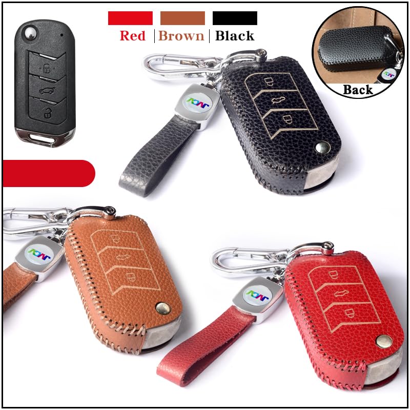 JVCV® Soft Handmade Lychee Pattern Leather Key Cover Compatible with Mahindra XUV 700 3XO Thar Marazzo Bolero Scorpio Scorpio N XUV 300 XUV 400 EV Thar Roxx 3 Button Flip Key (Brown) - Image 5