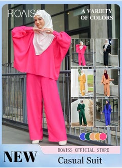 roaiss 2Pcs Women's Casual Set Long Sleeved Top and Pants of The Same Color Malay Indonesia Style Loose Casual  Dress  for Ladies Party Ramadan Eid al-Adha  - Image 2