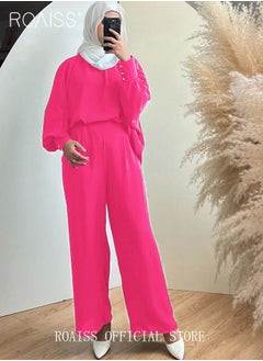 roaiss 2Pcs Women's Casual Set Long Sleeved Top and Pants of The Same Color Malay Indonesia Style Loose Casual  Dress  for Ladies Party Ramadan Eid al-Adha  - Image 3