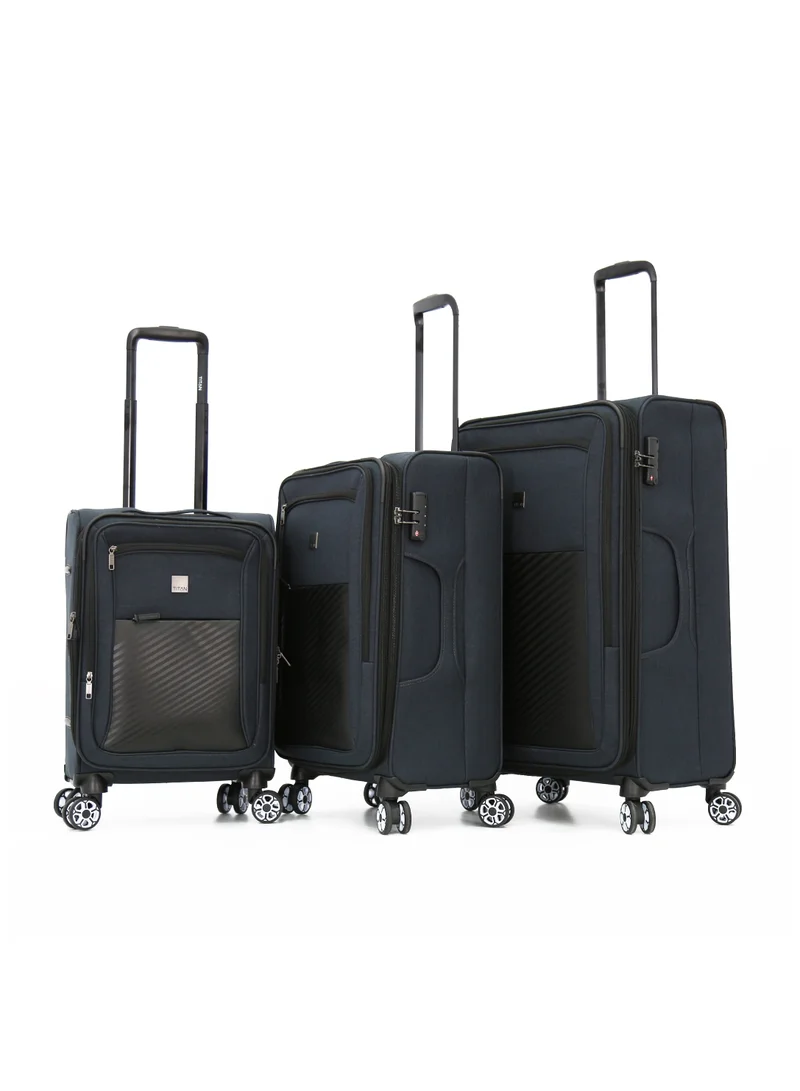 تيتان Softside Luggage Trolley Bag 3 Pieces Set With Double Spinner Wheels,Black (S-20, M-24, L-28 inch)