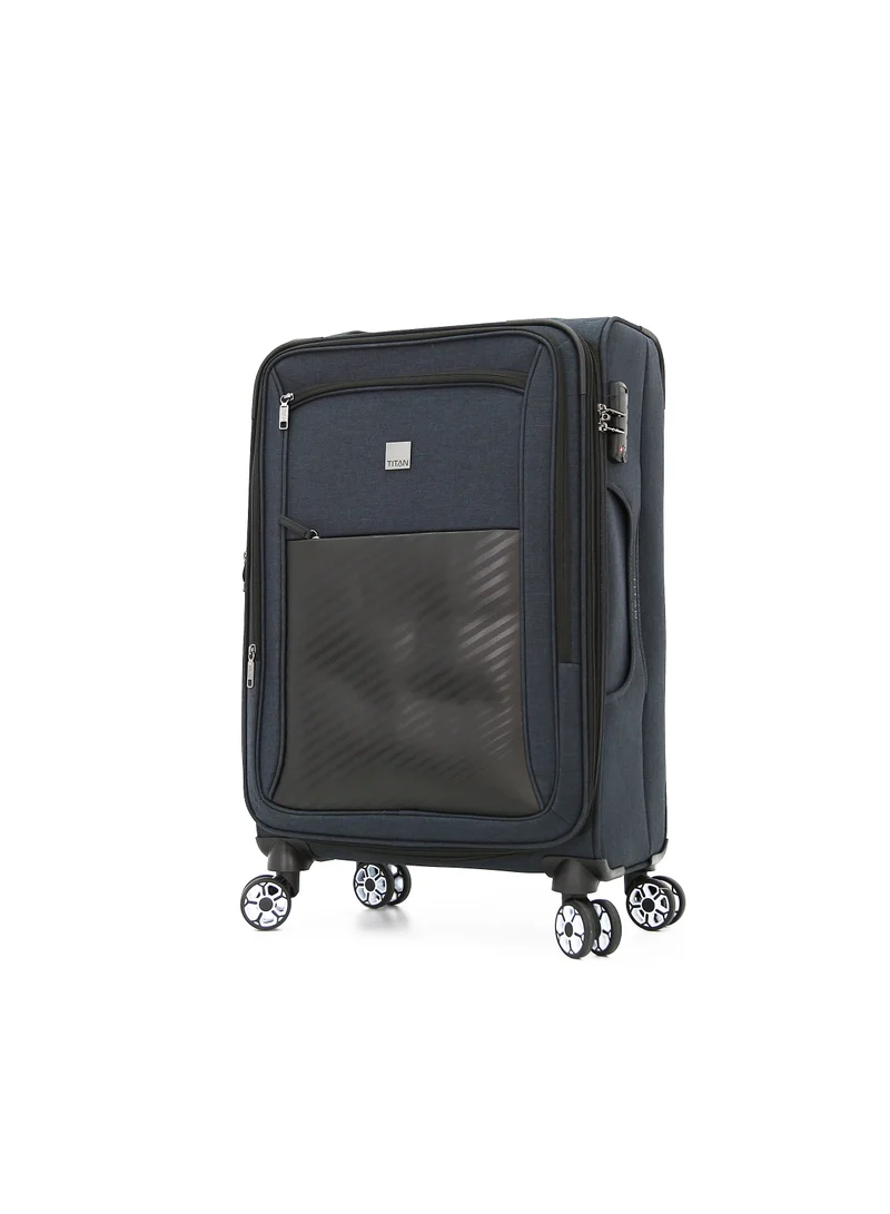 تيتان Softside Luggage Trolley Bag 3 Pieces Set With Double Spinner Wheels,Black (S-20, M-24, L-28 inch)