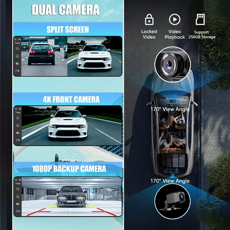 10.26 Inch Dash Cam, With Voice Controlled Camera Monitor And Wifi Recording, Dual Lens Rearview Camera CarPlay And Android Auto Smart Player - Image 5