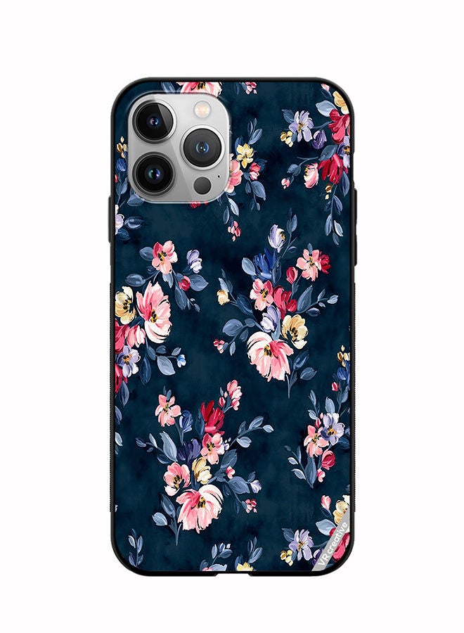 VR CREATIVE Protective Case Cover For Apple iPhone 12 Pro Max A Navy Floral Print With Brightly Coloured Pink And Yellow Flowers On It Design Multicolour - Image 1