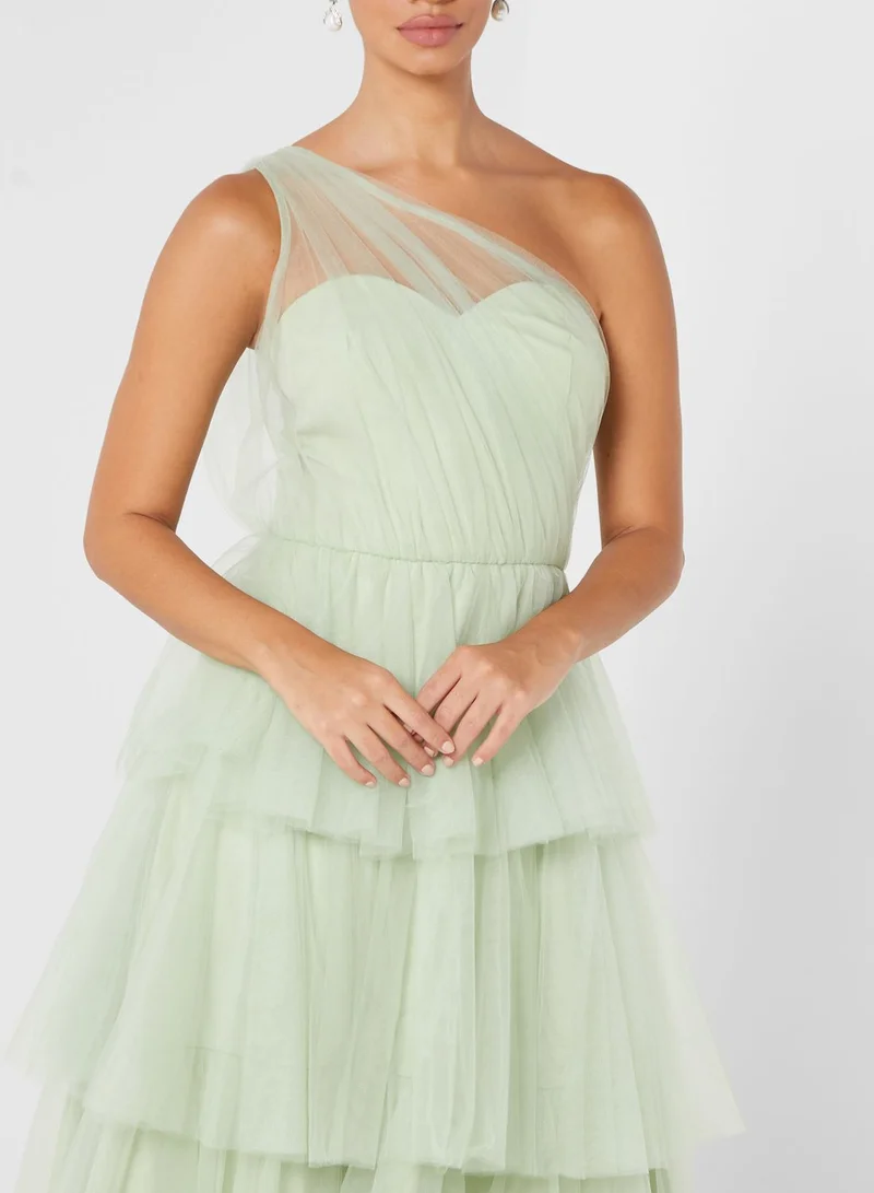 Chi-Chi London One Shoulder Layered Mesh Dress
