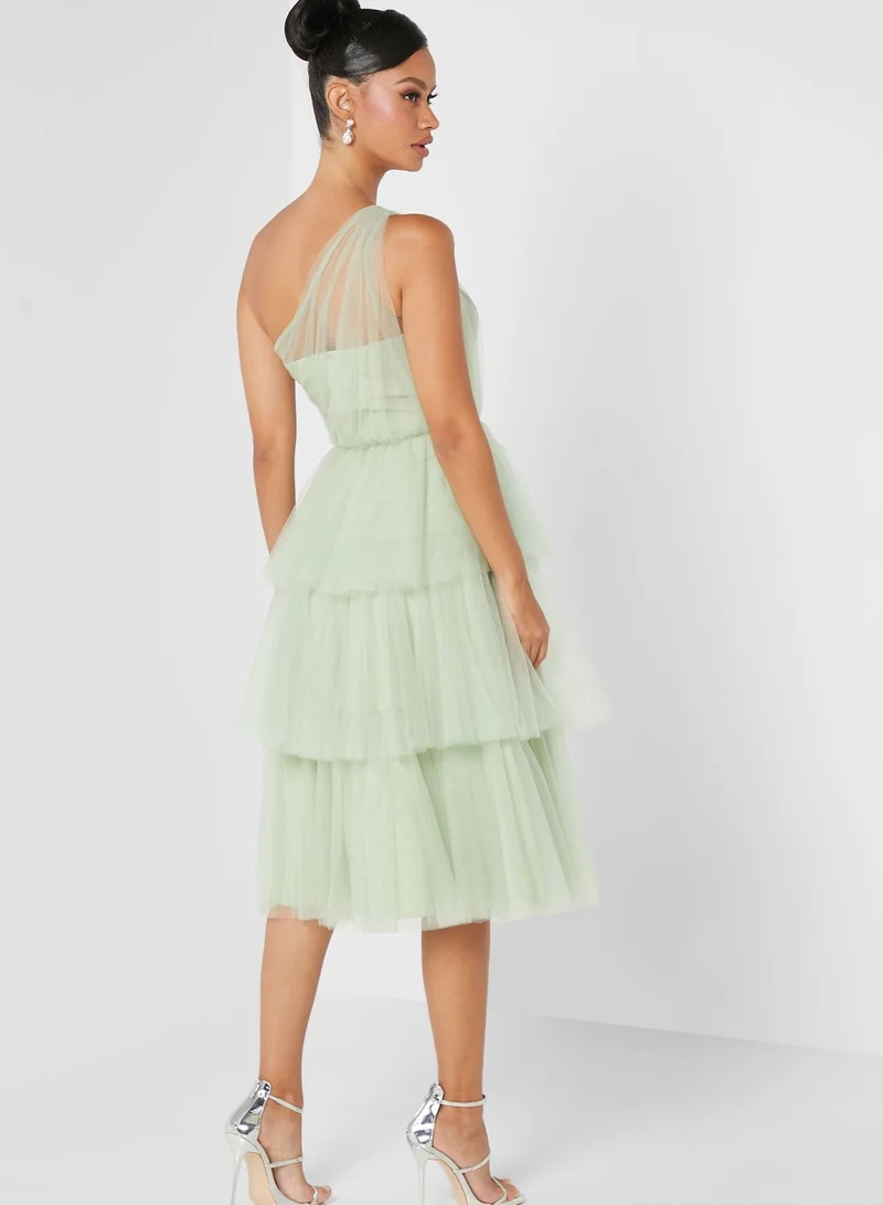 Chi-Chi London One Shoulder Layered Mesh Dress