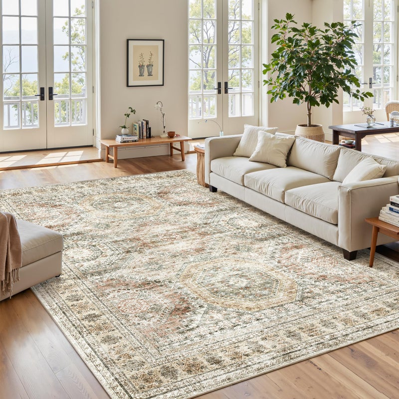 Soalmost 6x9 Area Rug for Living Room Washable 6x9 Non-Slip Modern Rugs for Bedroom Dinning Room Ultra-Thin Indoor Brown Pink - Image 1
