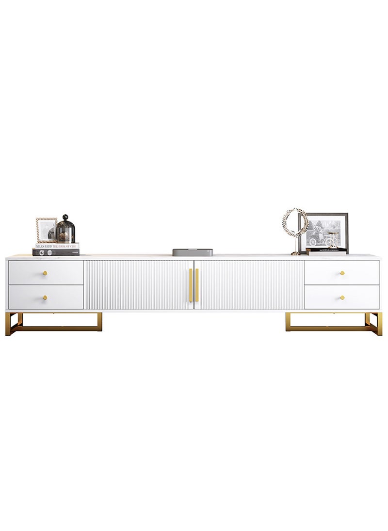 Sharpdo طاولة قهوة بسيطة حديثة من شاربدو، وحدة تلفاز مع 2 باب خزانة و4 أدراج للتخزين - Image 1