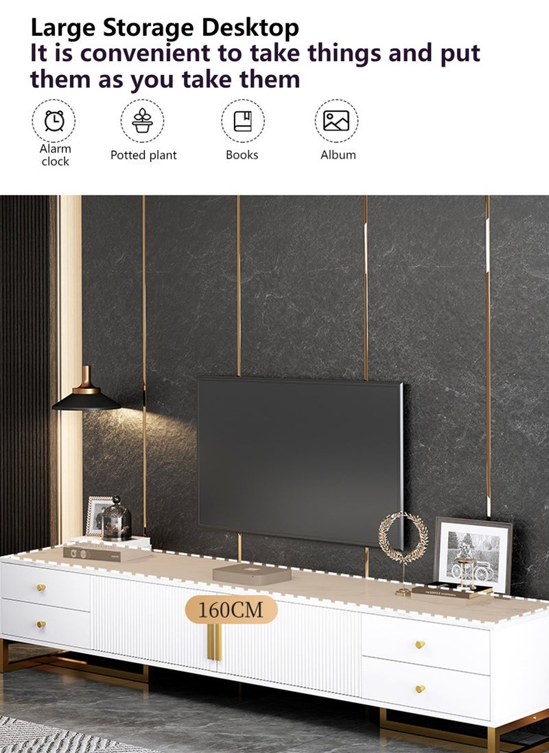 Sharpdo طاولة قهوة بسيطة حديثة من شاربدو، وحدة تلفاز مع 2 باب خزانة و4 أدراج للتخزين - Image 4